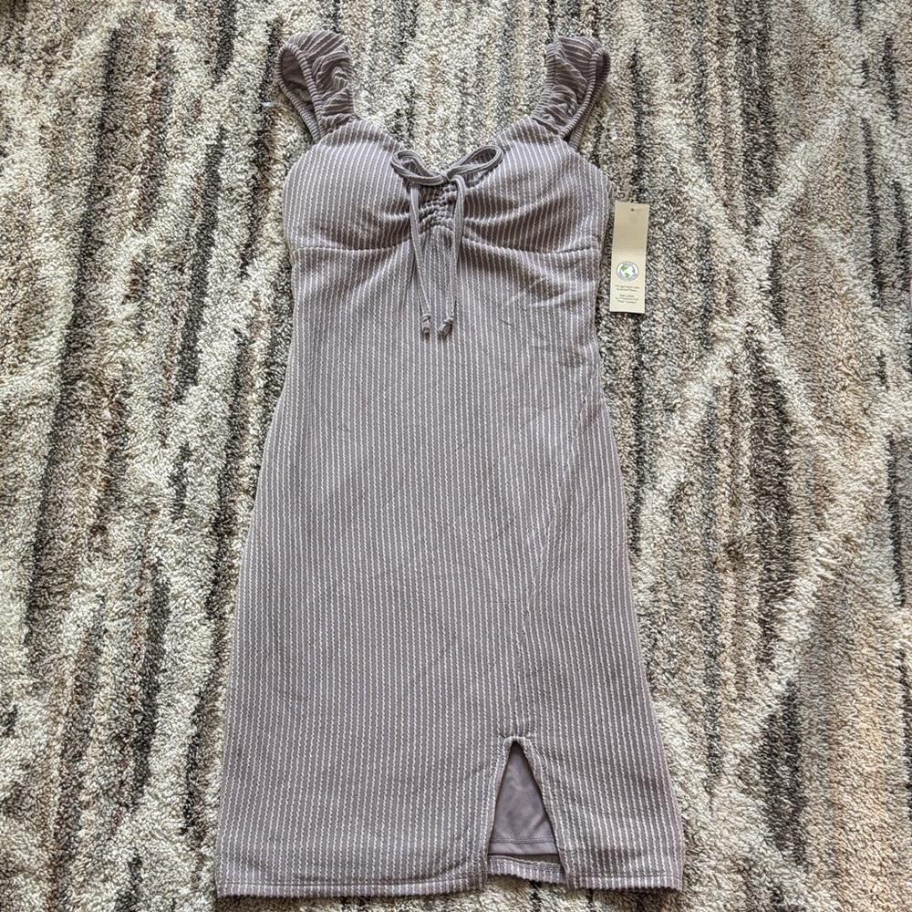 No Boundaries Ribbed Lace-Up Midi Dress - Taupe